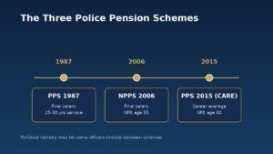 Timeline of the three UK police pension schemes: 1987, 2006, and 2015 CARE scheme